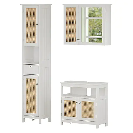 Vicco  Badmöbel-Set Rosario Weiß 3 Teile, mit Hochschrank
