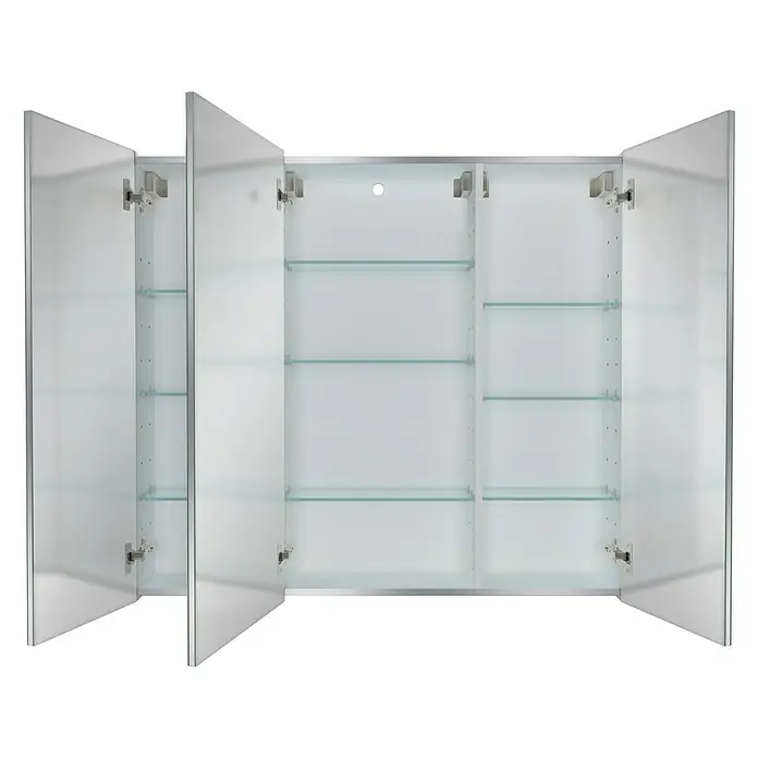 Camargue Espacio Spiegelschrank - B x H: 100 x 90 cm, Ohne Beleuchtung - Offener dreitüriger Spiegelschrank mit Glasablagen, ideal für Badezimmer. Er bietet viel Stauraum und ist modern gestaltet.