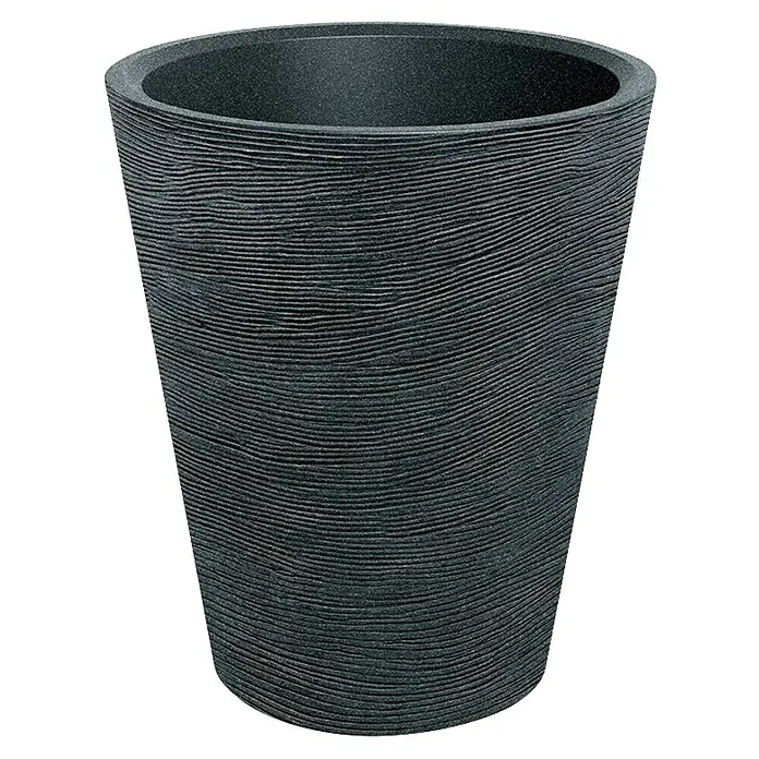 ETHICK Pflanztopf Tubra - Außenmaß (Ø x H): 60 x 70 cm, Kunststoff, Schwarz-Granit, Integrierter Pflanztopf - Schwarzer Pflanztopf mit horizontal gerillter Textur. Ideal für den Innen- und Außenbereich und ein modernes Aussehen für Ihre Pflanzen.