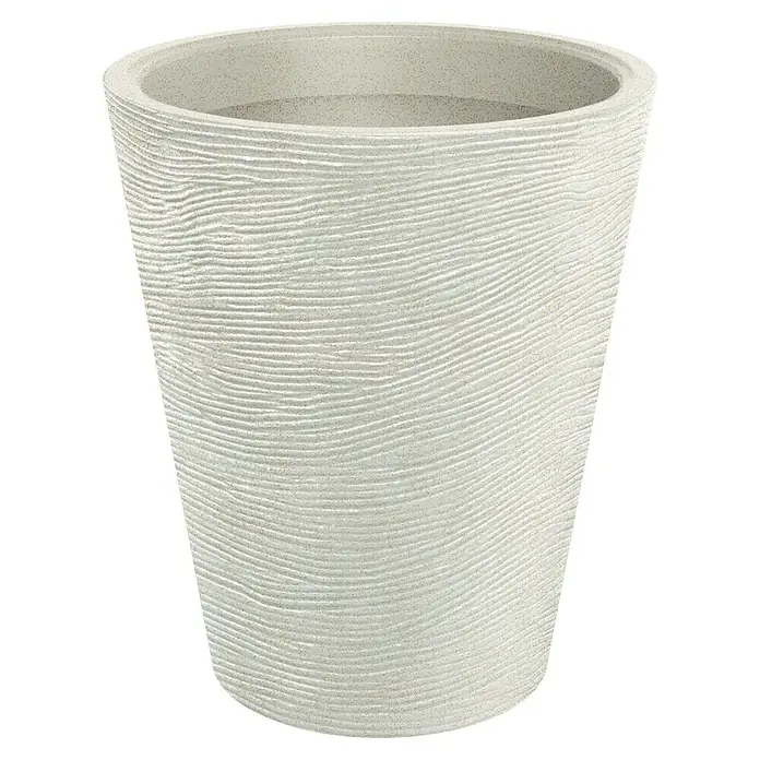 ETHICK Pflanztopf Tubra - Außenmaß (Ø x H): 60 x 70 cm, Kunststoff, Sand - Ein großer, cremefarbener Pflanztopf mit horizontaler Rillenstruktur, ideal für den Innen- und Außenbereich.
