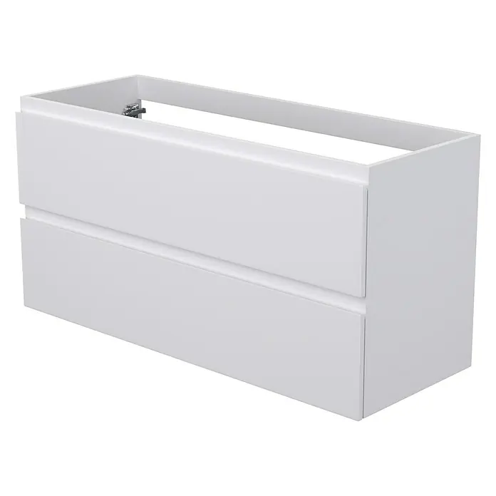 Camargue Espacio Waschtischunterschrank - 120 x 46 x 60 cm, 2 Schubkästen, Gama weiß matt - Weißer Badezimmerschrank mit zwei Schubladen, ideal zur Aufbewahrung von Badutensilien und zur stilvollen Gestaltung des Badezimmers.