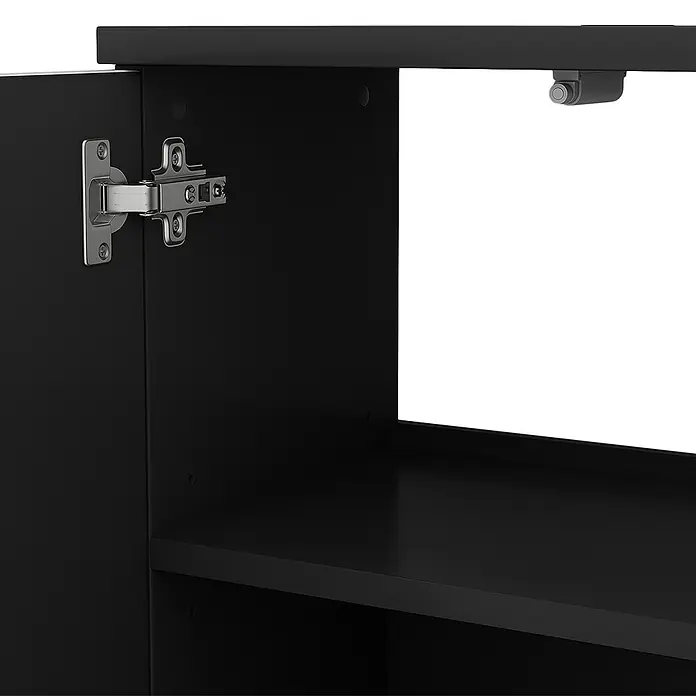 Vicco Badmöbel-Set Edge Schwarz 3 Teile, mit Hochschrank - Gesamtbreite Badmöbel: 90 cm, Schwarz, Matt