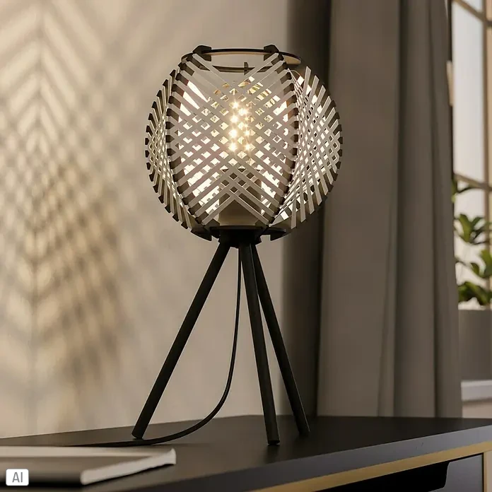 Eglo LED-Tischleuchte Waverton - L x B x H: 40 x 22 x 40 cm, E27, Leistung je Leuchtmittel: 40 W - Elegante Tischleuchte mit dreibeinigem Gestell und einem Lampenschirm aus einem filigranen, kreuzförmigen Muster, das ein warmes Licht erzeugt.
