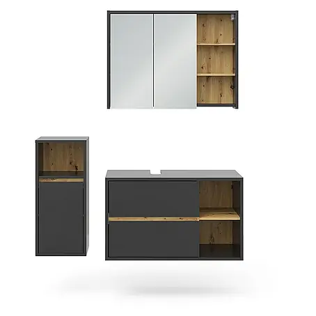 Vicco  Badmöbel-Set Viola Anthrazit 3 Teile, mit Midischrank