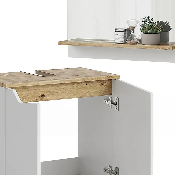 Vicco Badmöbel-Set Marelle Weiß 3 Teile, mit Hochschrank - Gesamtbreite Badmöbel: 90 cm, Weiß, Matt