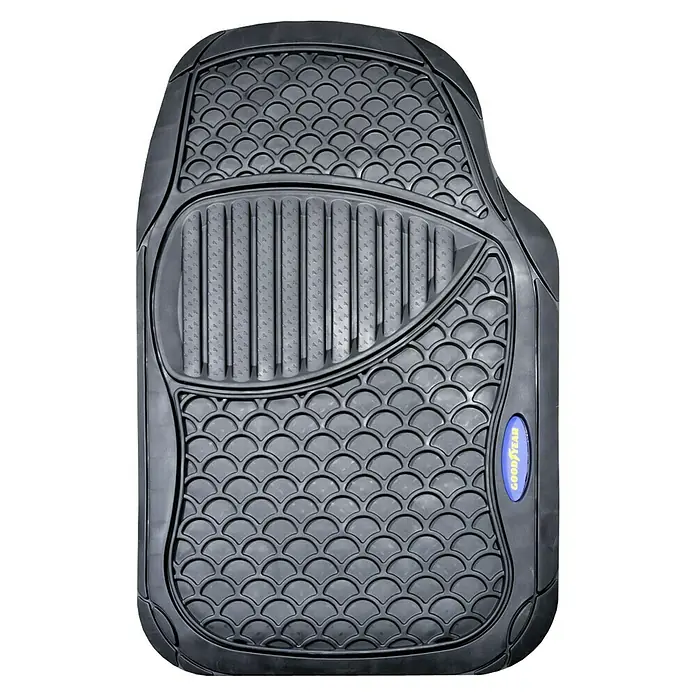 Goodyear Juego de alfombrillas para coche - 4 pzs., Negro - Alfombrilla negra para coche Goodyear con diseño de escamas de pez y ranuras para una protección óptima contra la suciedad y la humedad.