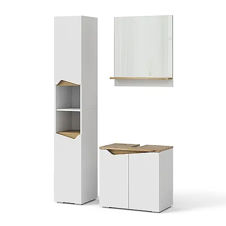 Vicco  Badmöbel-Set Marelle Weiß 3 Teile, mit Hochschrank