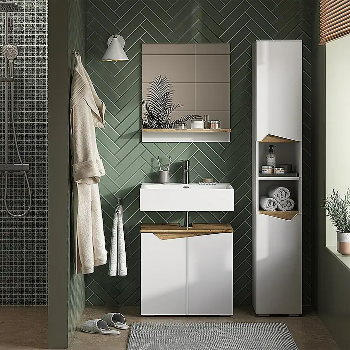 Vicco Badmöbel-Set Marelle Weiß 3 Teile, mit Hochschrank - Gesamtbreite Badmöbel: 90 cm, Weiß, Matt