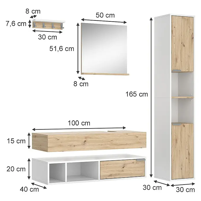 Vicco Badmöbel-Set Henri Weiß 5 Teile - Gesamtbreite Badmöbel: 130 cm, Weiß, Matt