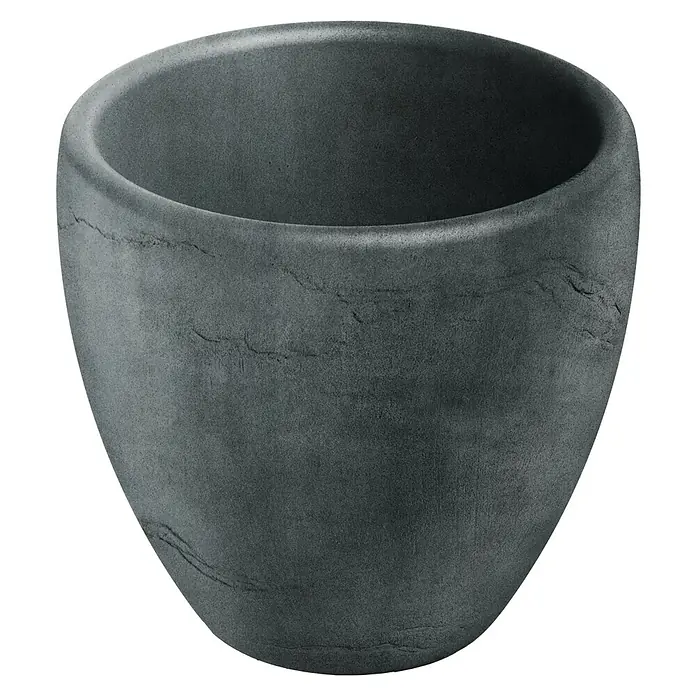 ETHICK Pflanztopf Cano - Außenmaß (Ø x H): 40 x 36 cm, Kunststoff, Graphit - Nahaufnahme eines anthrazitfarbenen Blumentopfes aus Steinzeug mit einer rauen, texturierten Oberfläche und einer sanft abgerundeten Form.