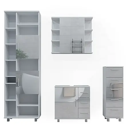 Vicco  Badmöbel-Set Ilias Weiß Hochglanz 4 Teile