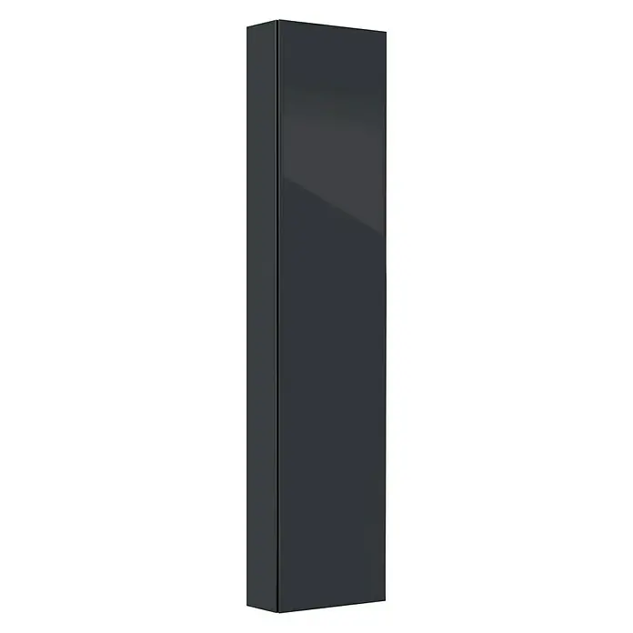 Camargue Espacio Hochschrank - 40 x 17 x 170 cm, Gama anthrazit glänzend - Ein schmaler, hochglänzender Badezimmerschrank in Anthrazit, ideal für eine moderne Badezimmergestaltung.