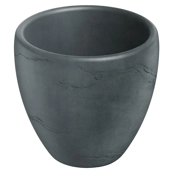 ETHICK Pflanztopf Cano - Außenmaß (Ø x H): 40 x 36 cm, Kunststoff, Betongrau - Nahaufnahme eines eleganten, anthrazitfarbenen Pflanzgefäßes mit einer dezenten, marmorähnlichen Textur und einer abgerundeten Form.