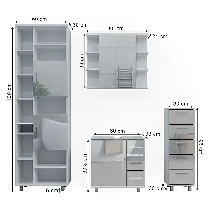 Vicco Badmöbel-Set Ilias Weiß Hochglanz 4 Teile - Gesamtbreite Badmöbel: 150 cm, Weiß Hochglanz, Glänzend