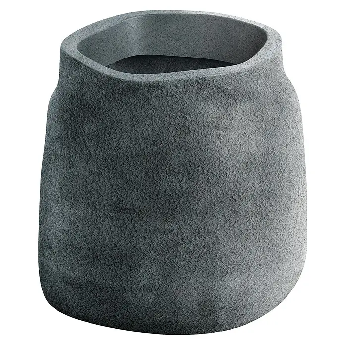 ETHICK Pflanztopf - Außenmaß (Ø x H): 38 x 40 cm, Kunststoff, Betongrau - Nahaufnahme eines grauen, strukturierten Pflanzgefäßes mit einer leicht unregelmäßigen Öffnung, ideal für den Innen- und Außenbereich.