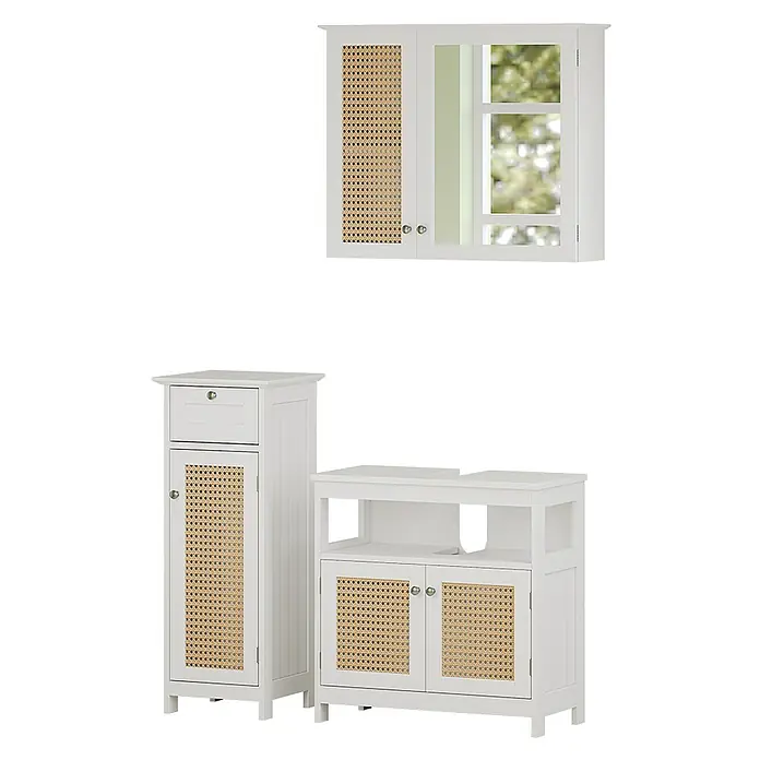 Vicco Badmöbel-Set Rosario Weiß 3 Teile, mit Midischrank - Gesamtbreite Badmöbel: 92 cm, Weiß, Matt