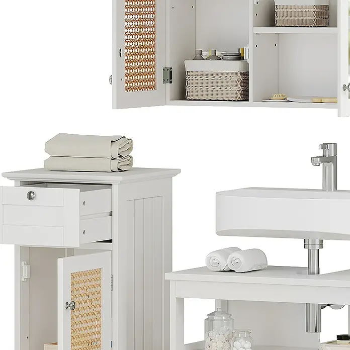 Vicco Badmöbel-Set Rosario Weiß 3 Teile, mit Midischrank - Gesamtbreite Badmöbel: 92 cm, Weiß, Matt