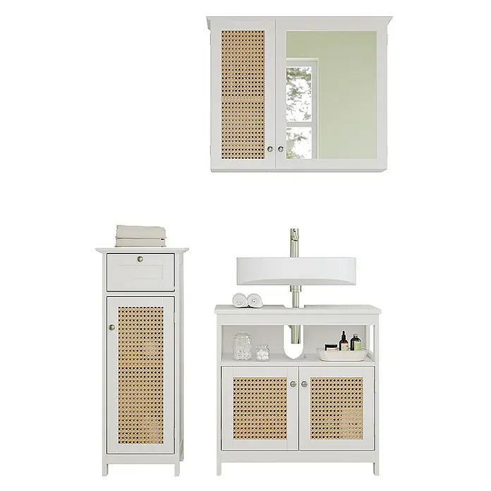 Vicco Badmöbel-Set Rosario Weiß 3 Teile, mit Midischrank - Gesamtbreite Badmöbel: 92 cm, Weiß, Matt