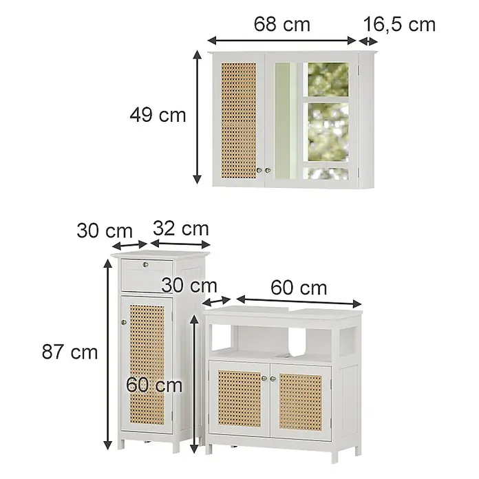 Vicco Badmöbel-Set Rosario Weiß 3 Teile, mit Midischrank - Gesamtbreite Badmöbel: 92 cm, Weiß, Matt