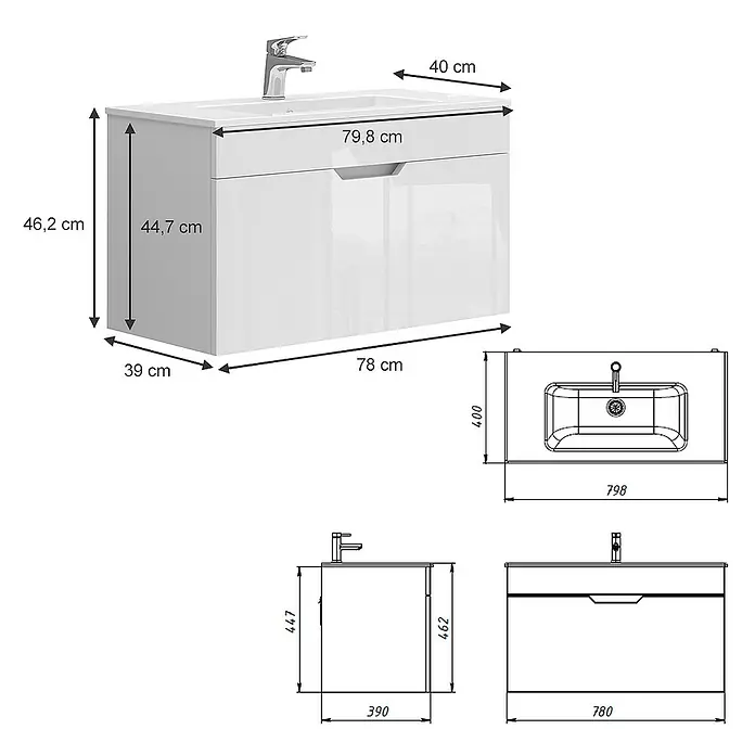 Vicco Badmöbel-Set Stefanie Weiß 2 Teile, Unterschrank 80 cm - Gesamtbreite Badmöbel: 78 cm, Weiß, Matt