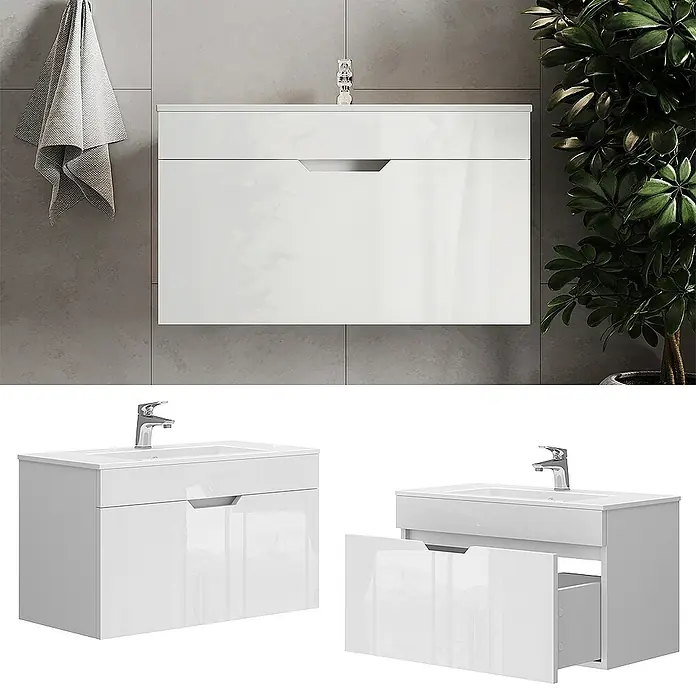 Vicco Badmöbel-Set Stefanie Weiß 2 Teile, Unterschrank 80 cm - Gesamtbreite Badmöbel: 78 cm, Weiß, Matt