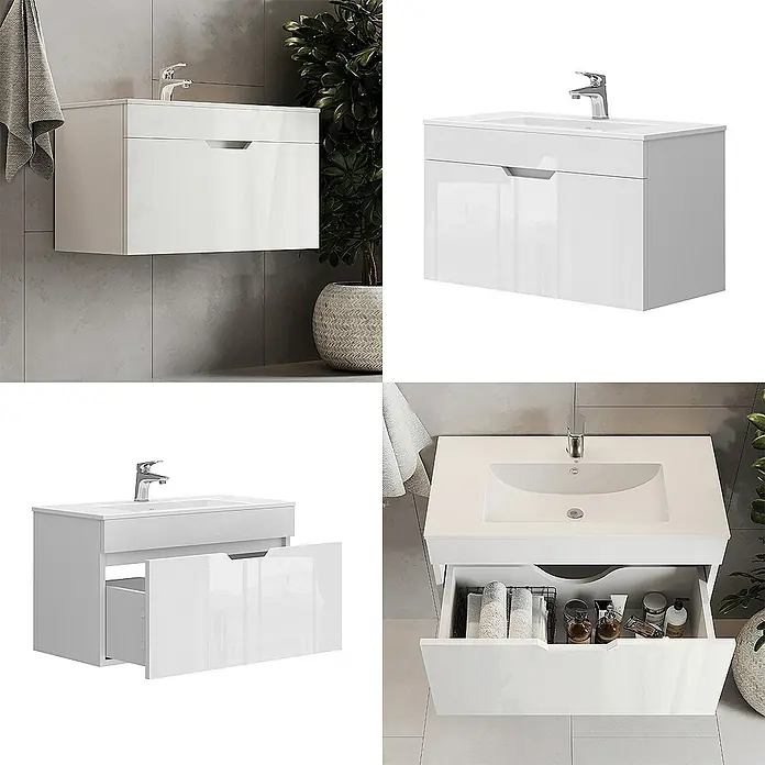 Vicco Badmöbel-Set Stefanie Weiß 2 Teile, Unterschrank 80 cm - Gesamtbreite Badmöbel: 78 cm, Weiß, Matt