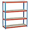 Simonrack Simontaller Estantería para cargas pesadas Simonforte Chipboard (L x An x Al: 90 x 150 x 200 cm, Capacidad de carga: 600 kg/balda, Número de baldas: 4 ud., Azul/Naranja)