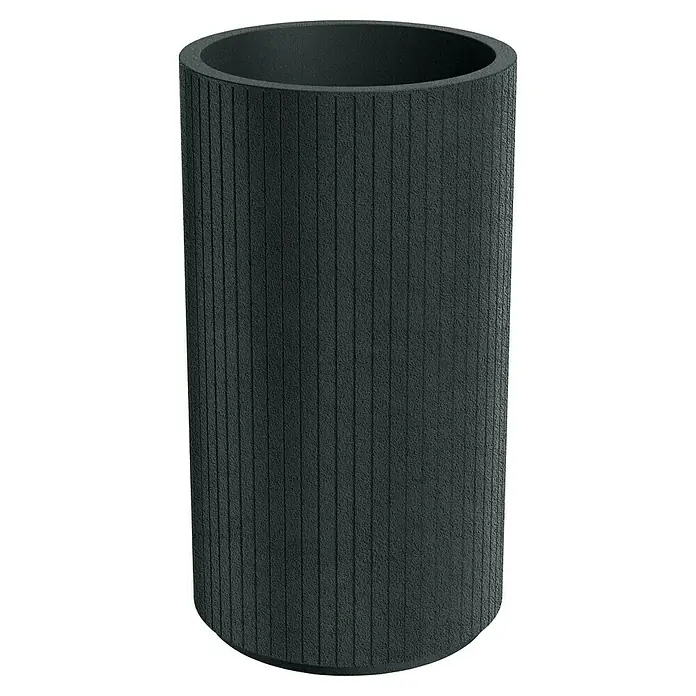 ETHICK Pflanzsäule rund Coro - Außenmaß (Ø x H): 40 x 70 cm, Kunststoff, Dunkelgrau, Integrierter Pflanztopf - Schwarzer, zylindrischer Pflanzkübel mit vertikalen Rillen. Ideal für den Garten oder Innenbereich, robust und stilvoll.