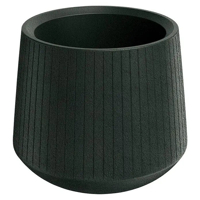 ETHICK Pflanztopf Coro - Außenmaß (Ø x H): 48 x 42 cm, Kunststoff, Dunkelgrau - Schwarzer Pflanztopf aus robustem Material mit gerippter Oberfläche. Ideal für Innen- und Außenbereiche.