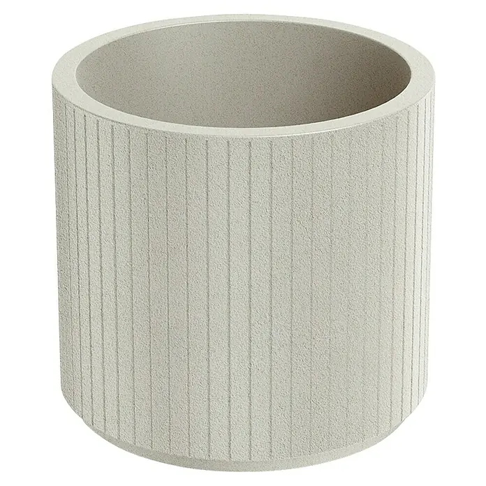 ETHICK Pflanztopf Coro - Außenmaß (Ø x H): 40 x 36 cm, Kunststoff, Sand - Nahaufnahme eines zylindrischen Pflanzgefäßes in einem neutralen Farbton mit vertikalen Rillen, das eine moderne Ästhetik und Textur zeigt.