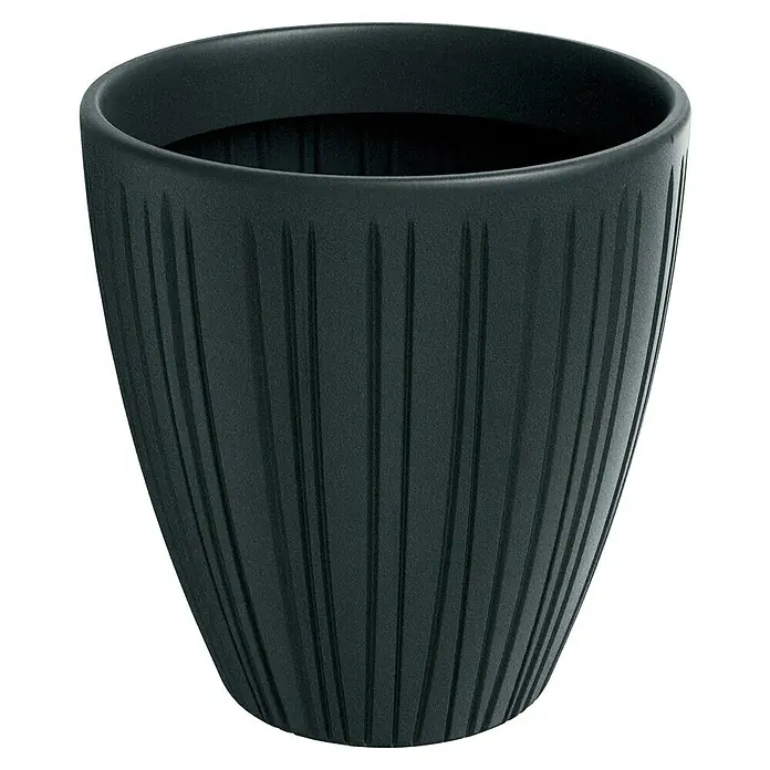 ETHICK Pflanztopf Fero - Außenmaß (Ø x H): 48 x 50 cm, Kunststoff, Dunkelgrau - Elegante schwarze Pflanztopf mit Rillenmuster. Perfekt für Zimmerpflanzen, um einen stilvollen Akzent in Ihrem Zuhause zu setzen.