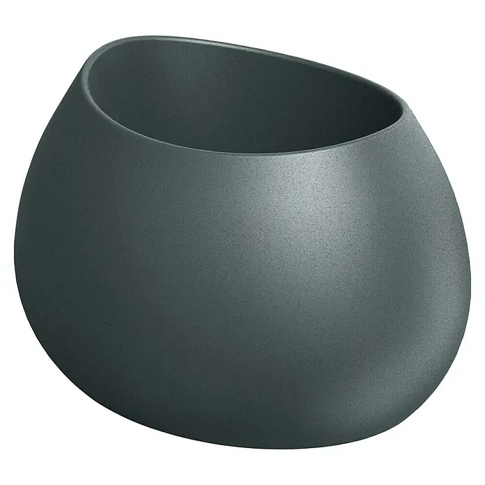 ETHICK Pflanztopf Evolia - Außenmaß (L x B x H): 60 x 50 x 38 cm, Kunststoff, Graphit - Abgebildeter Artikel: Grauer Pflanztopf mit organischer Form und abgeschrägter Öffnung auf schwarzem Hintergrund.