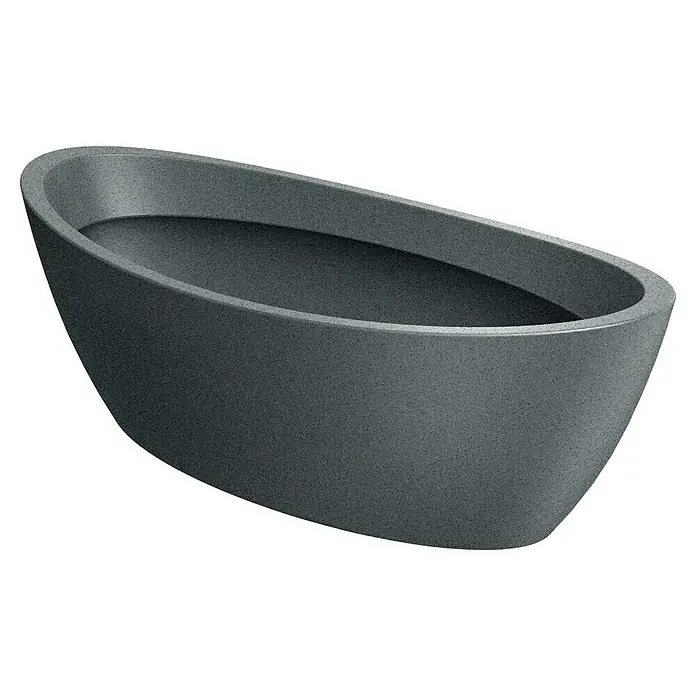 ETHICK Pflanzschale eckig - Außenmaß (L x B x H): 60 x 28 x 20 cm, Kunststoff, Granite - Graue, ovale Badewanne mit strukturierten Außenwänden und glatter Innenseite auf schwarzem Hintergrund. Luxuriöses Design für Ihr Badezimmer.