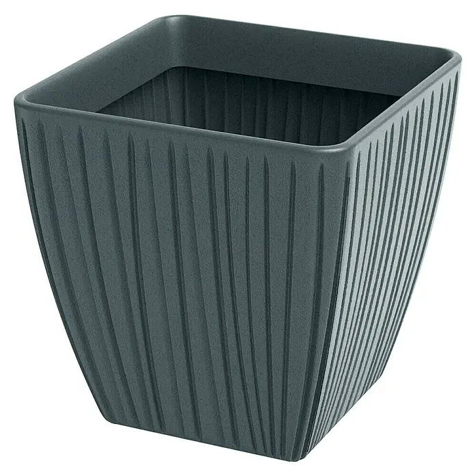 ETHICK Pflanzkübel eckig Fero - 1 Stk., Außenmaß (L x B x H): 40 x 40 x 40 cm, Kunststoff, Betongrau - Ein quadratischer, anthrazitfarbener Blumentopf mit vertikalen Rillen, ideal für Zimmerpflanzen und moderne Dekorationen.
