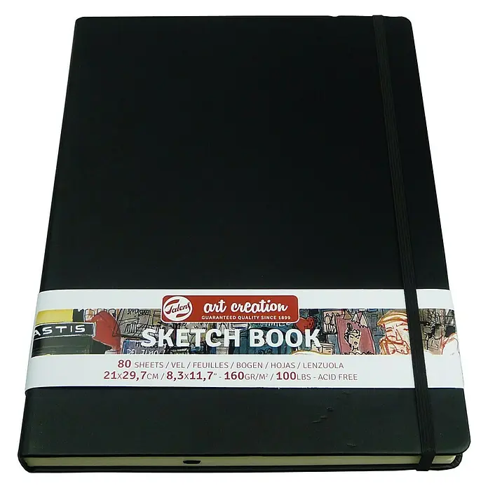 Talens Art Creation Bloc para esbozos Sketch book - 29,7 x 21 cm, 140 g/m² - Cuaderno de bocetos negro Art Creation de Talens, con goma elástica y papel para trabajos artísticos y bocetos.