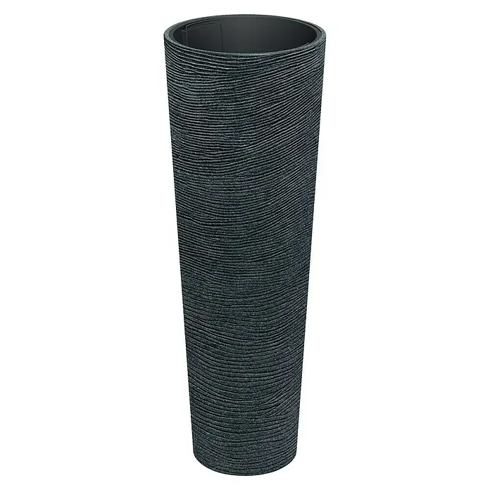 ETHICK Pflanzsäule rund Tubra - Außenmaß (Ø x H): 40 x 110 cm, Kunststoff, Schwarz-Granit, Herausnehmbarer Pflanztopf - Der anthrazitfarbene Pflanzkübel in Zylinderform besticht durch seine feine, gerillte Textur und das schlichte Design, das Eleganz ausstrahlt.