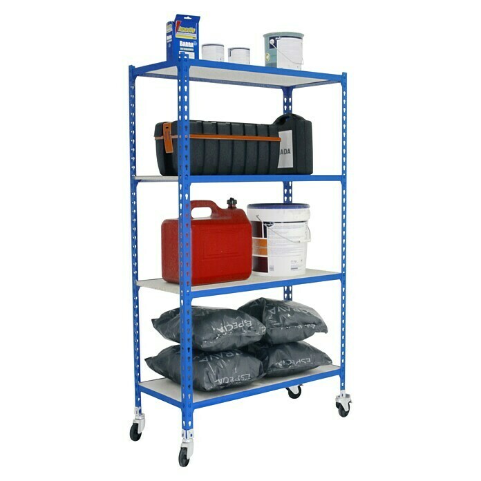 Simonrack Simonclick Estantería metálica Maderclick Mobile (L x An x Al: 50 x 110 x 150 cm, Capacidad de carga: 150 kg/balda, Número de baldas: 4 ud., Azul)