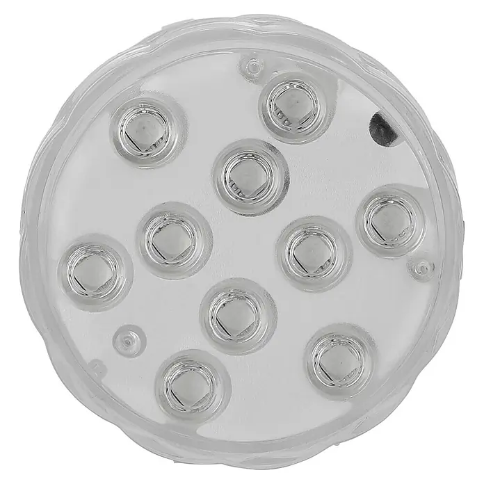 LED-Poolbeleuchtung - Durchmesser: 7 cm, Transparent, LED, RGB - Nahaufnahme einer runden LED-Unterwasserleuchte mit klarem Gehäuse und mehreren LED-Lichtern für dekorative Beleuchtung.