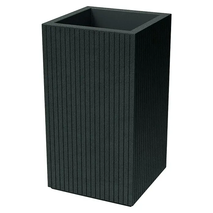 ETHICK Pflanzkübel eckig Coro - 1 Stk., Außenmaß (L x B x H): 40 x 40 x 70 cm, Kunststoff, Dunkelgrau - Ein stilvoller, hoher, anthrazitfarbener Pflanzkasten mit vertikalen Rillen, perfekt für Innen- und Außenbereiche.