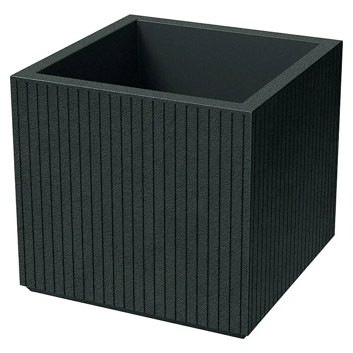ETHICK Pflanzkübel eckig Coro - 1 Stk., Außenmaß (L x B x H): 48 x 48 x 44 cm, Kunststoff, Dunkelgrau - Ein quadratischer Pflanzkasten mit vertikal gerillter Oberfläche in dunklem Grau, ideal für Innen- und Außenbereiche.