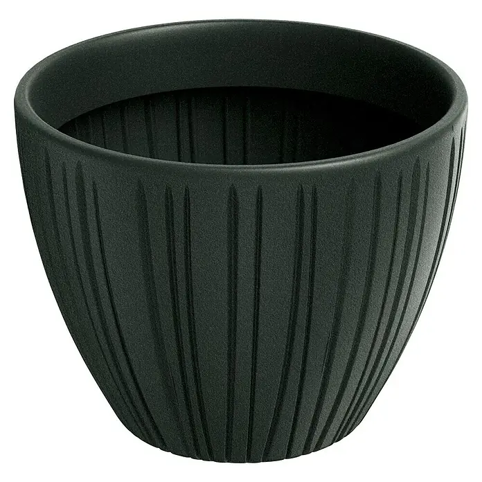 ETHICK Pflanztopf Fero - Außenmaß (Ø x H): 40 x 31 cm, Kunststoff, Dunkelgrau - Ein stilvoller, dunkelgrüner Blumentopf mit vertikalen Rillen, perfekt für Zimmerpflanzen und Gartenliebhaber, die Wert auf Design legen.
