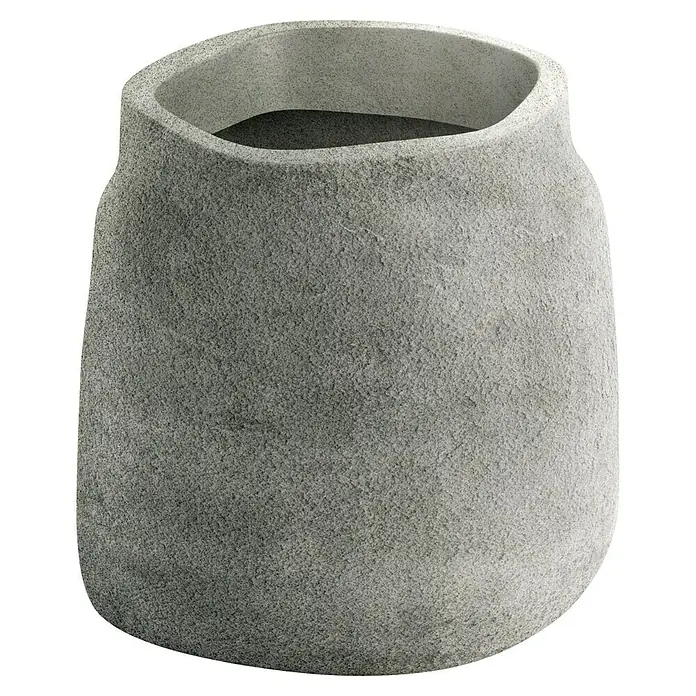 ETHICK Pflanztopf - Außenmaß (Ø x H): 38 x 40 cm, Kunststoff, Hellgrau - Ein grauer, rustikaler Pflanztopf mit einer unregelmäßigen Öffnung, ideal für den Innen- und Außenbereich zur Dekoration.