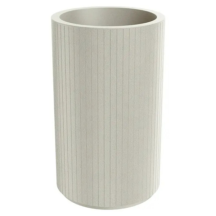 ETHICK Pflanzsäule rund Coro - Außenmaß (Ø x H): 48 x 80 cm, Kunststoff, Sand, Integrierter Pflanztopf - Ein stilvoller, gerippter Pflanztopf aus hellem Beton. Ideal für Innen- und Außenbereiche, der Pflanzen elegant präsentiert.