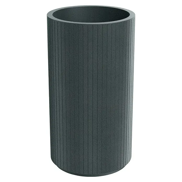 ETHICK Pflanzsäule rund Coro - Außenmaß (Ø x H): 40 x 70 cm, Kunststoff, Graphit, Integrierter Pflanztopf - Ein zylindrischer Pflanzkübel in Anthrazit mit vertikalen Rillen bietet ein modernes Design für den Außenbereich. Ideal für stilvolle Gartengestaltung.