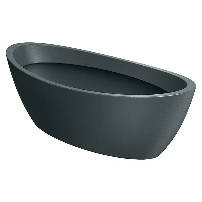 ETHICK Pflanzschale eckig - Außenmaß (L x B x H): 60 x 28 x 20 cm, Kunststoff, Graphit - Nahaufnahme einer stilvollen grauen Badewanne mit ovaler Form. Das moderne Design und die sanften Kurven verleihen jedem Badezimmer eine elegante Note.