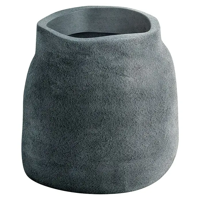 ETHICK Pflanztopf - Außenmaß (Ø x H): 46 x 47 cm, Kunststoff, Betongrau - Grauer, strukturierter Pflanzkübel mit asymmetrischer Öffnung. Ideal für Innen- und Außenbereiche.