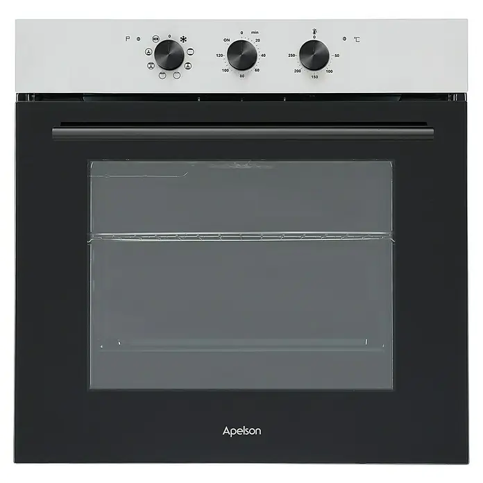 Apelson Set de horno y zona de cocción AMM 5001 X - Volumen horno: 73 l, Número de zonas de temperatura: 3 ud., Negro/Acero inoxidable - Horno empotrable Apelson en blanco y negro. Este horno es ideal para hornear y cocinar con un control preciso de la temperatura.