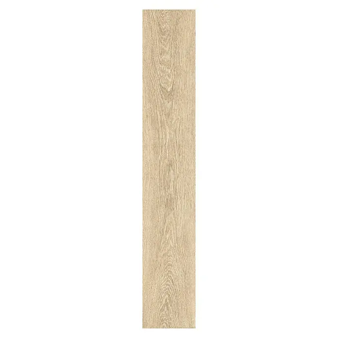 Feinsteinzeugfliese Nordika - 20 x 120 cm, Cream, Matt - Detailaufnahme eines hellen Holzfurniers mit deutlicher Maserung, ideal für Möbel oder Bodenbeläge.