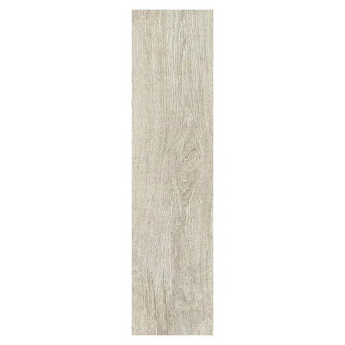 Feinsteinzeugfliese Nordika - 22,5 x 90 cm, Tortora, Matt - Nahaufnahme einer hellgrauen Holzdiele mit Maserung, ideal für moderne Innenräume und stilvolle Bodenbeläge.