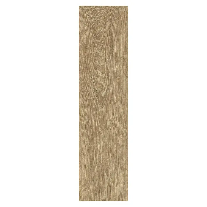 Feinsteinzeugfliese Nordika - 22,5 x 90 cm, Nut, Matt - Detailaufnahme einer Holzstruktur mit warmen, natürlichen Farbtönen, die die Maserung hervorhebt.